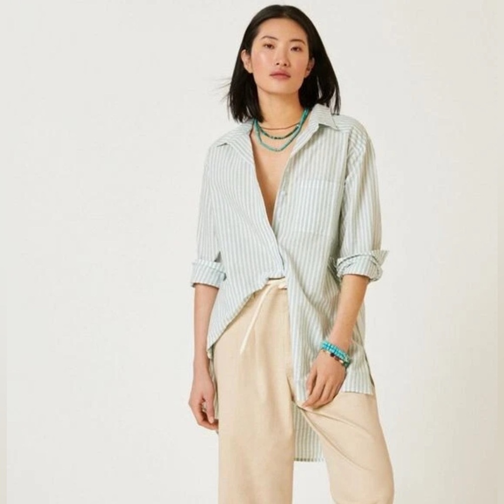 By Anthropologie Green Striped Button
Down Shirt Size Small